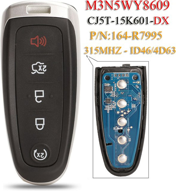 Jingyuqin Smart-Fernbedienungsschlüssel M3N5WY8609 mit 5 Tasten, 315MHz, ID46 4D63 Chip für Ford Edge Escape Keyless Go, Farbe: Schwarz - Bild 1