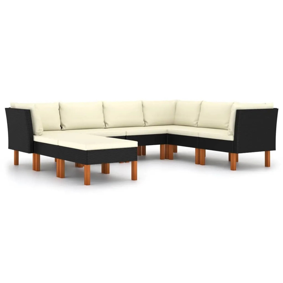 vidaXL 8-tlg Garten-Lounge-Set aus Poly Rattan in Schwarz mit Kissen und Ottoman im modernen L-Shape Design - Bild 2