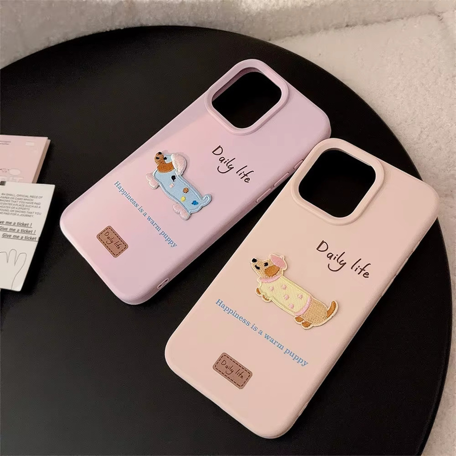 MUQGEW Handyhülle mit koreanischer 3D-Cartoon-Stickerei im Dackel-Design für iPhone 17 16 15 14 13 12 Pro Max, Stoßfeste Schutzhülle in Multicolour - Bild 2