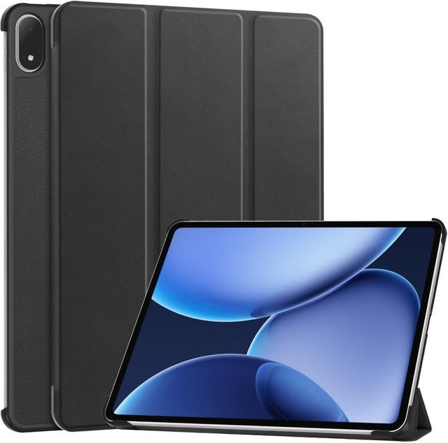 OnePlus Pad 2 Pro und Oppo Pad 4 Pro Hülle mit Dreifach-Flip-Ständer und harter Rückseite in Schwarz - Bild 1