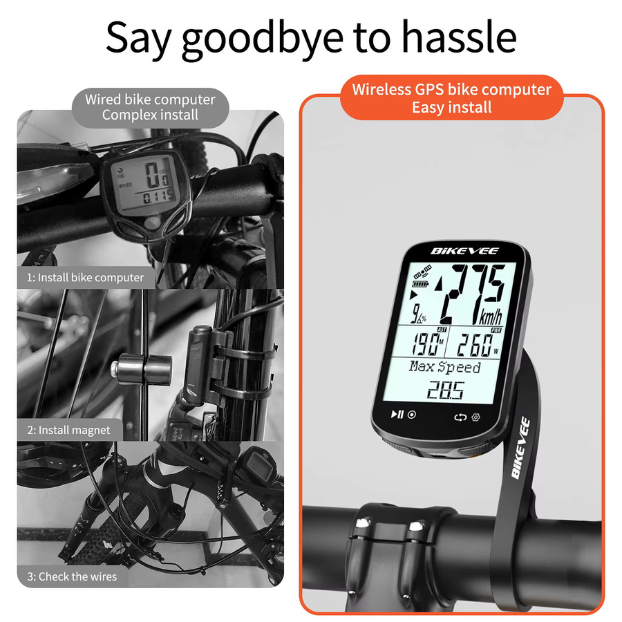 Bikevee Multifunktionaler kabelloser GPS-Fahrradcomputer mit Hintergrundbeleuchtung, Bluetooth und ANT+ Link, Farbe: Schwarz - Bild 2