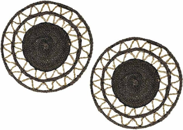 2er Set runde Tischsets aus geflochtenem Seegras in Natur Braun im Boho-Design Durchmesser: 38 cm - Bild 1