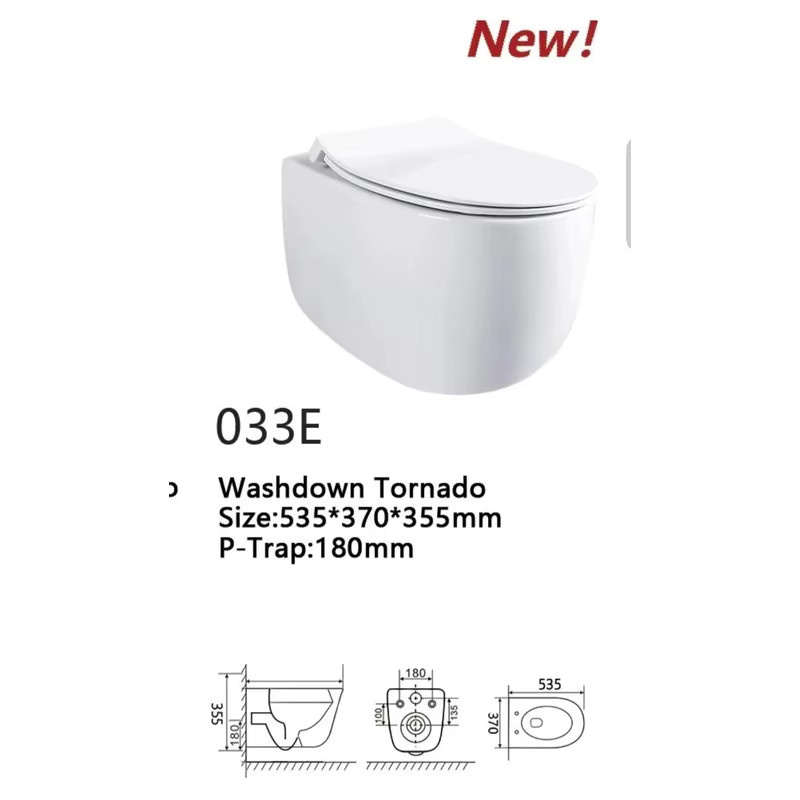 YUNLU Wandhängendes WC in Ei-Form mit Tornado-Spülung und Soft-Close Sitz, Weiß, Keramik, B/T/H: 53,5 x 37,0 x 35,5 cm - Bild 2
