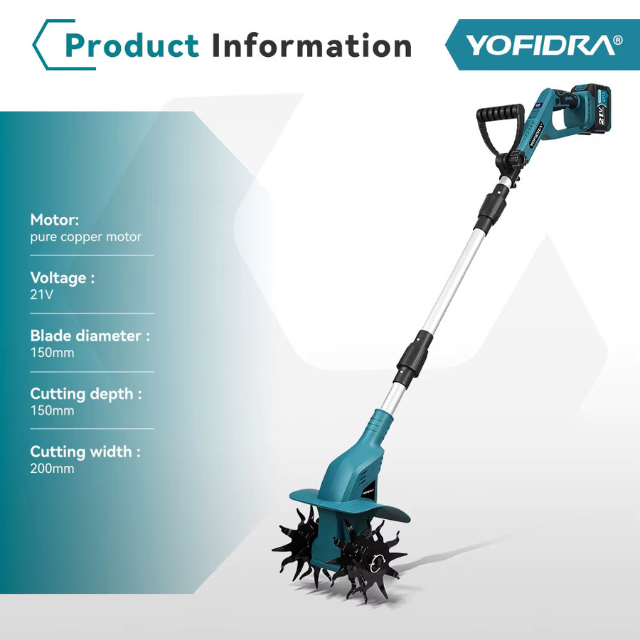 YOFIDRA Elektrischer Gartenfräser Kultivator und Vertikutierer als faltbarer Bodenlockerer für Makita 21V Akku - Bild 6