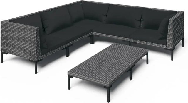 vidaXL 6-teiliges Garten-Lounge-Set in U-Form aus Poly Rattan mit Kissen und Couchtisch, Anthrazit - Bild 1