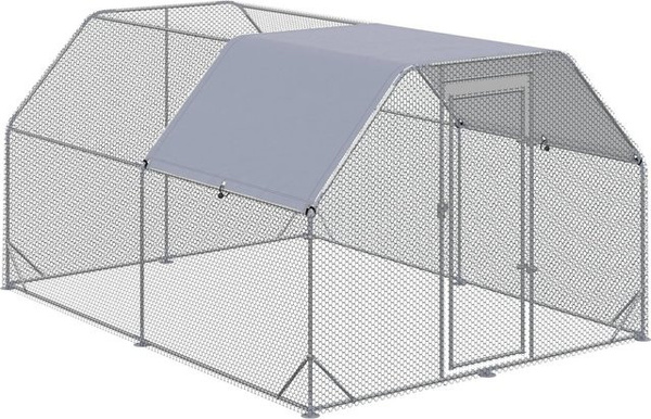 PawHut Hühnerstall Freilaufgehege aus Metall und Oxford-Stoff in Silbergrau B/T/H: 380 x 280 x 195 cm