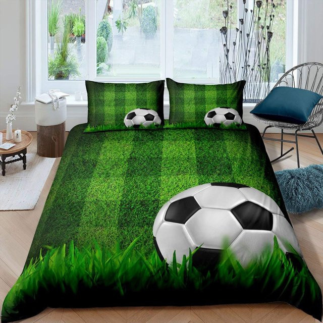 Binchi Fitness Bettwäscheset Fußballfeld Design, Grün, Polyester, B/H: 210 x 210 cm - Bild 1