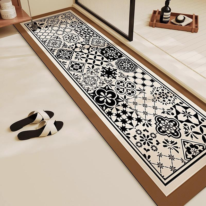 Yiran Furniture Kieselgur Badezimmer Fußmatte mit Blumenmuster, wasserabsorbierend und rutschfest, B/H: 45 x 150 cm, Farben: Schwarz und Kaffee - Bild 2