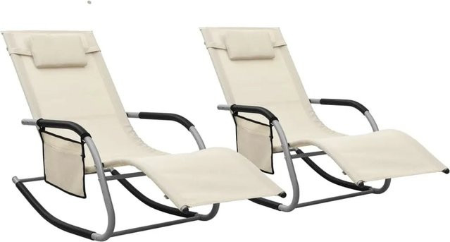 Furnicato Sonnenliegen 2er Set aus Textilene in Creme und Grau mit pulverbeschichtetem Stahlgestell - Bild 1