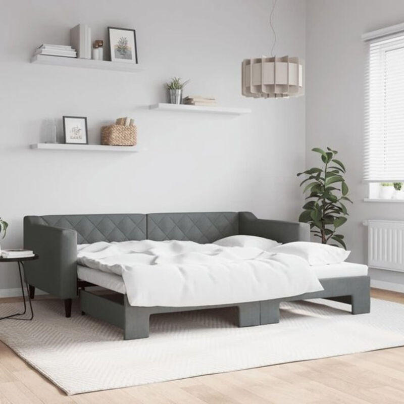 Ausziehbares Funktionsbett Vidaxl in Anthrazit und Grau aus Stoff und Metall, B/T/H: 90 x 190 cm - Bild 1