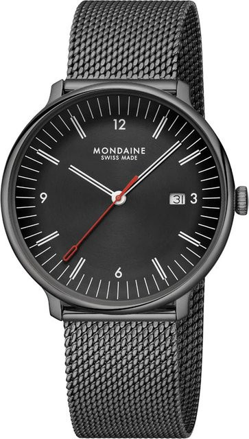 Mondaine Herrenuhr, Quarz, Edelstahl, 41 mm, Schwarz, 5 ATM - Bild 1