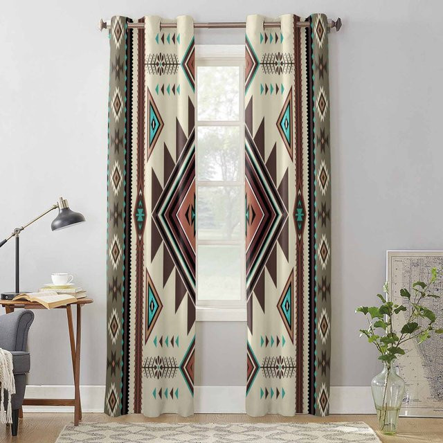 Super Six Fenstervorhang mit böhmischem geometrischem Muster in Braun und Multicolour, semi-transparent, Breite: 135 cm, Höhe: 92 cm - Bild 1