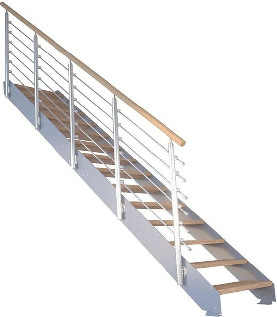 StarWood Treppe Kos mit 16 Stufen in Eiche Rustik Geölt und Design-Geländer in Grau - Bild 1