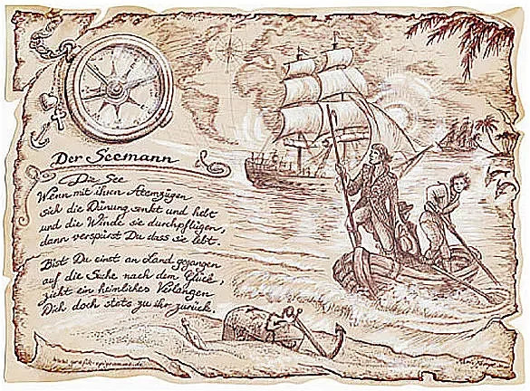 Zunftbild Seemann als maritime Grafik auf Antikpapier in A4, mehrfarbig - Bild 1