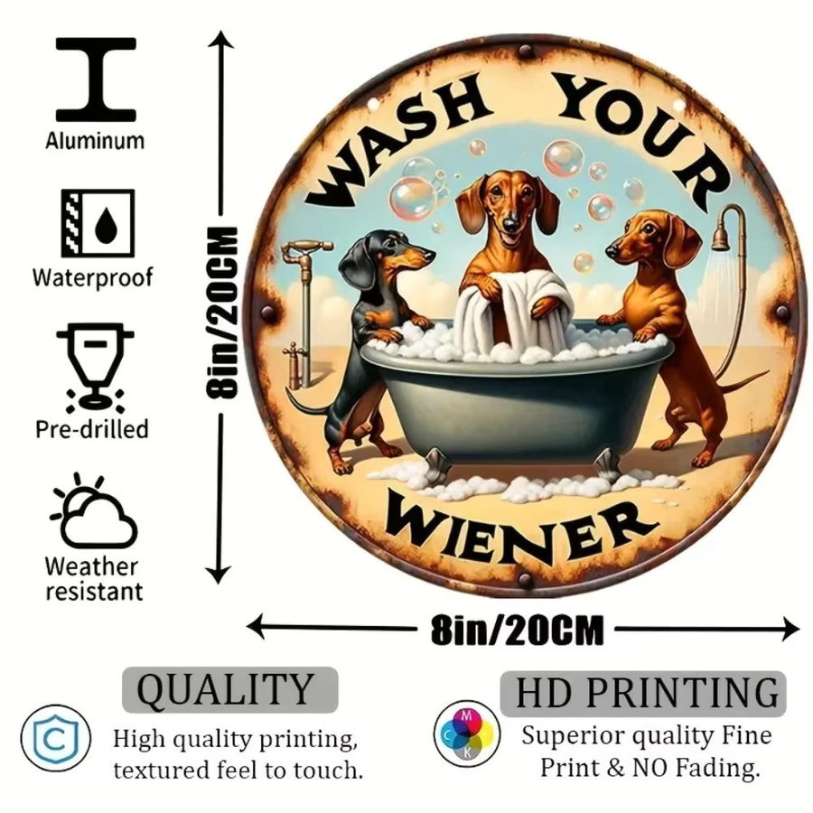 VintagePupCharm Wash Your Wiener Dackel-Aluminiumschild im Vintage-Stil, rund, Mehrfarbig, Durchmesser: 20 cm - Bild 2