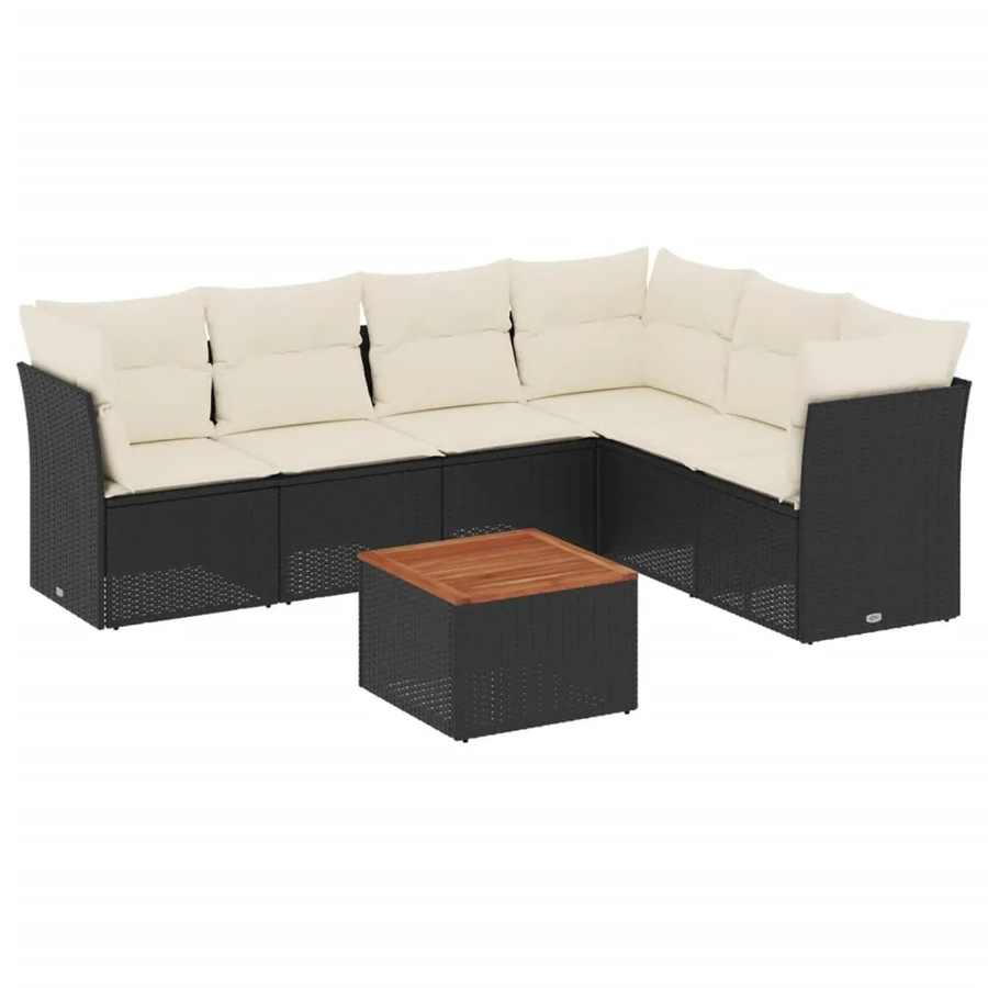 vidaXL 7-tlg Garten-Sofagarnitur aus Poly-Rattan in Schwarz mit Tisch und Kissen in L-Form - Bild 2