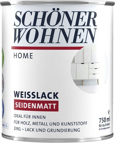 Schöner Wohnen DurAcryl Weißlack seidenmatt, wasserbasierter Holzlack in Weiß, 0,75 l - Bild 1