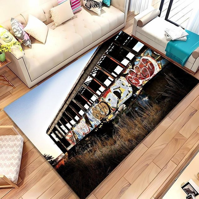 HGHT Graffiti Bereichsteppich mit 3D-Druck, bunt, rutschfest, Polyester, B/T: 90 x 130 cm - Bild 1