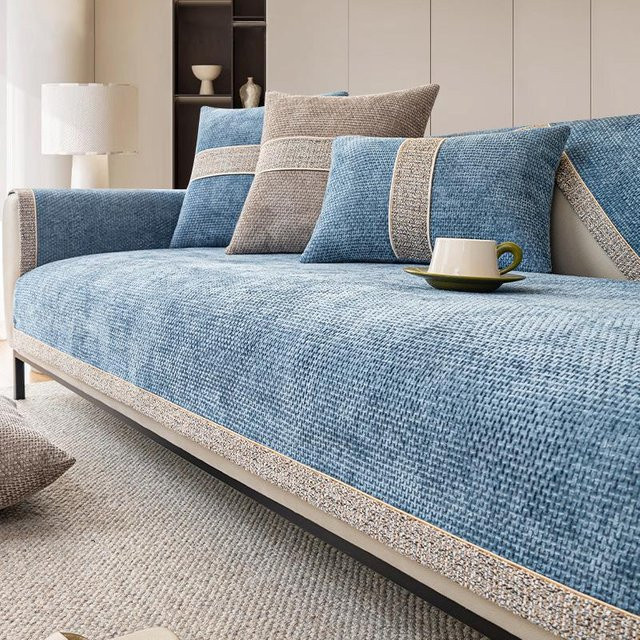 Rutschfester Chenille-Sofabezug in Blau für dein Sofa, universelles Sofatuch für alle Jahreszeiten, Breite: 90 cm, Tiefe: 240 cm - Bild 1
