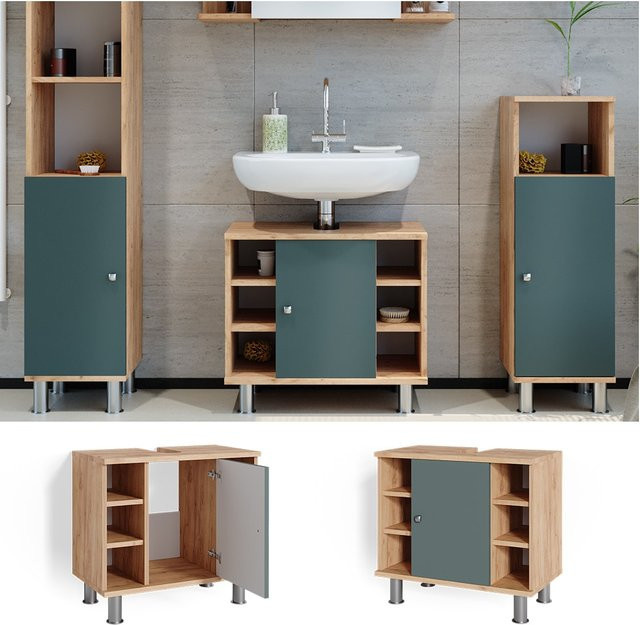 Vicco Waschtischunterschrank Fynn Badschrank Eiche Grün B: 60 cm, T: 54 cm, H: 32 cm - Bild 1