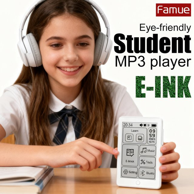FAMUE BF07 E-Ink MP3-Player und Mini E-Book-Reader mit 2,7 Zoll Display, Bluetooth 5.4, FM-Radio und 64 GB Speicher in Weiß - Bild 1