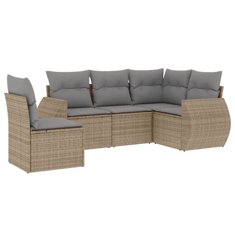 vidaXL 5-tlg. Garten-Sofagarnitur in L-Form aus Poly-Rattan mit Kissen in Beige und Grau - Bild 2