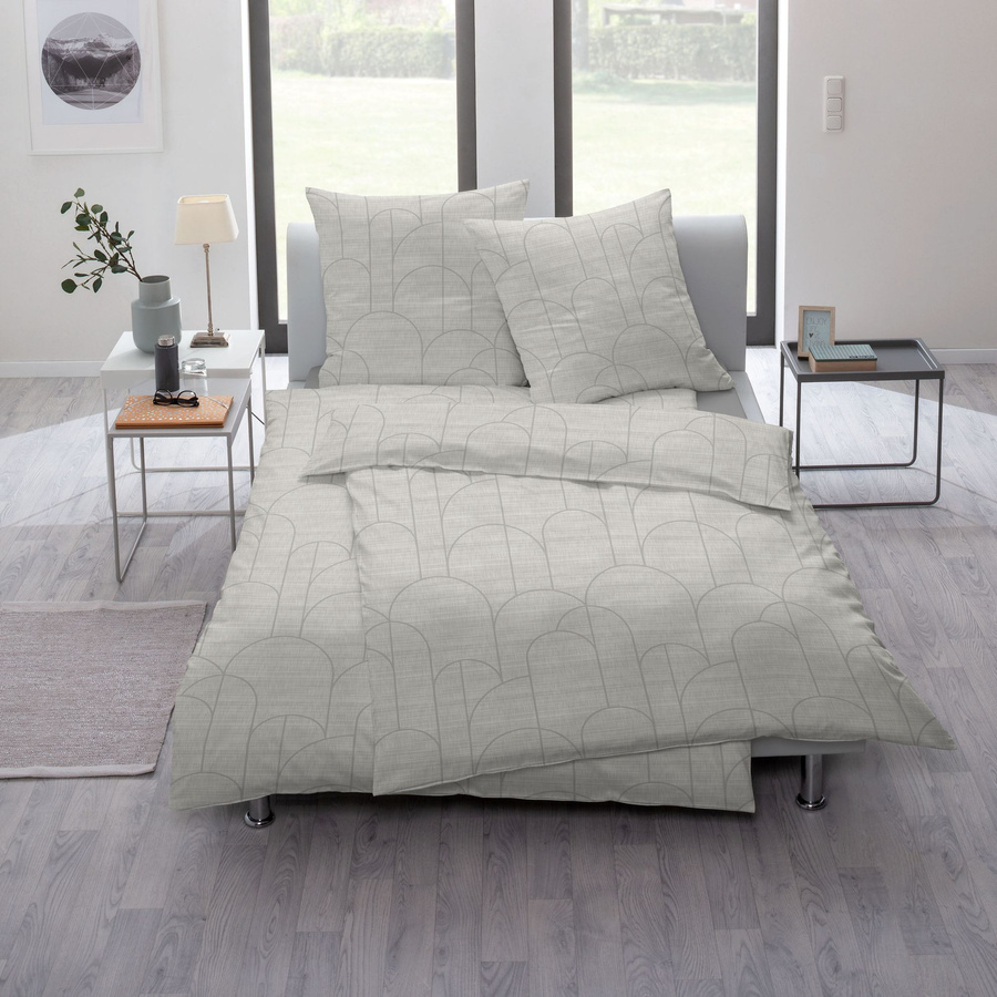 Estella Mako-Satin Bettwäsche Archie in Beige mit Bögen, Bettbezug 135 x 200 cm und Kissenbezug 80 x 80 cm - Bild 1
