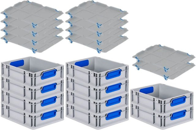 PROREGAL Spar Set 10x Eurobox Nextgen Color mit Auflagedeckel und Schiebeschnappverschlüssen, Blau, H x B x T: 12 x 30 x 40 cm - Bild 1