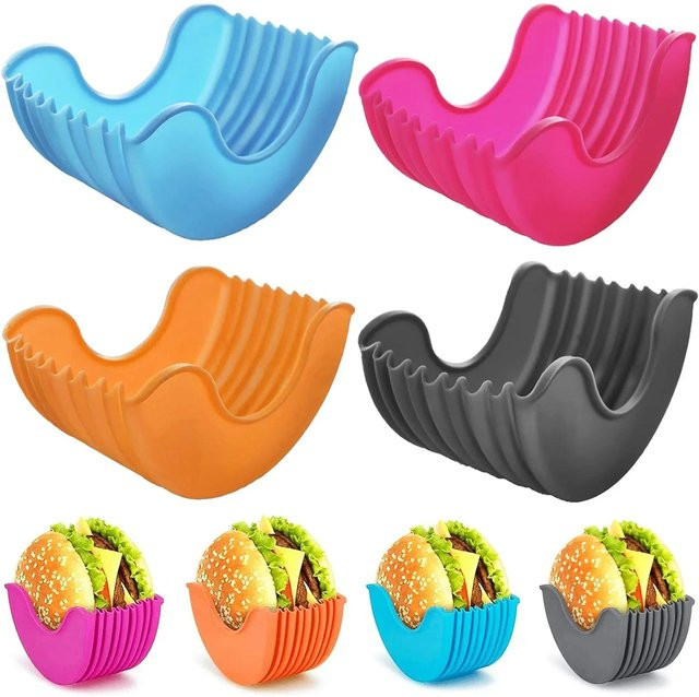Bestbags 4er-Set Einziehbare Silikon-Hamburgerhalter in Mehrfarbig für Burger und Sandwiches, Waschbare Hamburger-Fixierbox und Ständer - Bild 1