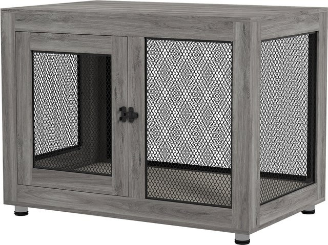 PawHut Hundekäfig mit 2 Türen und waschbarem Kissen für große Hunde bis 30 kg, Grau, B: 94 cm, T: 60 cm, H: 71,5 cm - Bild 1