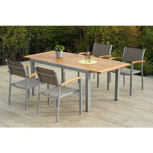 Merxx Gartenmöbelset Naxos 5-tlg. aus Aluminium, Akazie und Textil in Grau, mit ausziehbarem Tisch und stapelbaren Stühlen - Bild 2