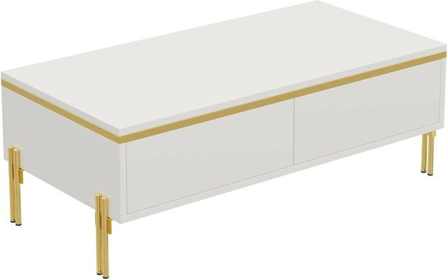 okwish Couchtisch in Weiß im italienischen Stil, rechteckiger Beistelltisch für dein Wohnzimmer, B/T: 100 x 50 cm - Bild 1
