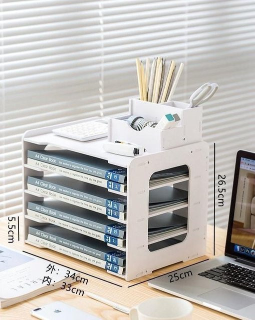 Chanyix A4 Papier Desktop Aufbewahrungsregal Dokumenten Organizer mit Schubladen in Weiß - Bild 1
