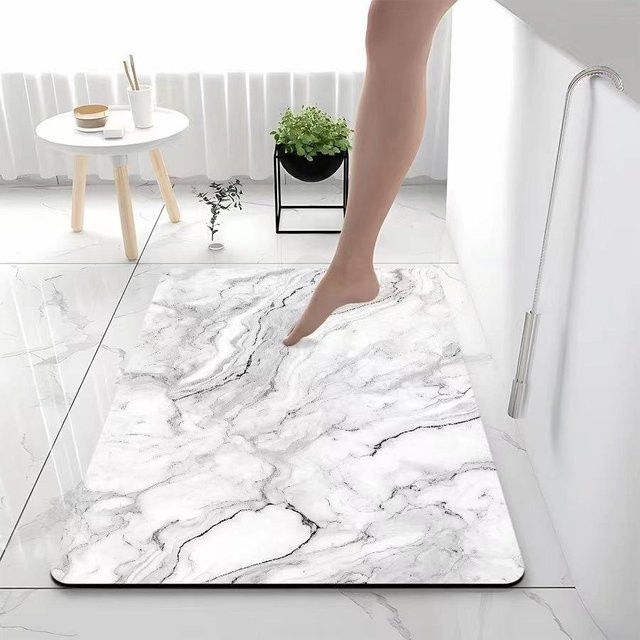 Schnelltrocknende Diatomeenerde-Badematte in Weiß mit Streifenmuster, rutschfest und feuchtigkeitsableitend, B/B: 80 x 120 cm - Bild 1