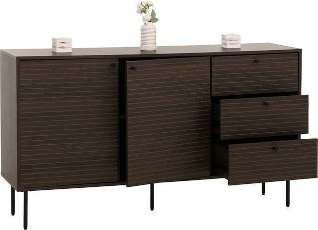 MCW Kommode N78 Sideboard im skandinavischen Stil mit 3 Schubladen und 2 Türen, Braun, B/T/H: 150 x 40 x 85 cm - Bild 1