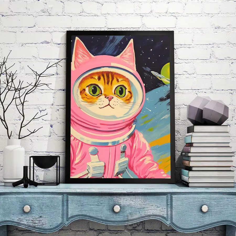 Katzen-Astronauten Wandkunst aus Leinwand von SHENCHEN in Pink und Multicolour für Kinderzimmer - Bild 3
