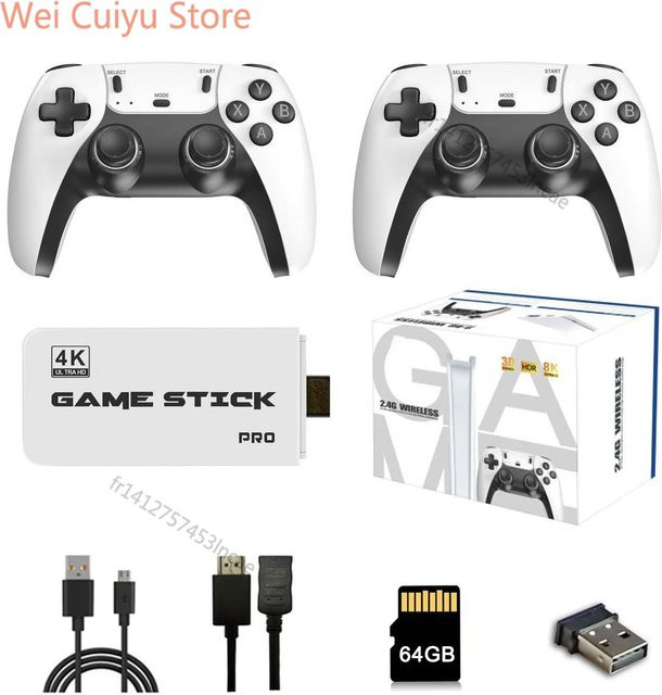 NUOYING M15 4K Retro-Spielekonsole Stick mit 64GB Speicher, Weiß, inklusive 2,4GHz kabelloser Gamecontroller und vorinstallierten Arcade-Spielen via HDMI-Verbindung - Bild 1