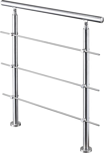 AICA Edelstahl-Treppengeländer in Silber für Innen und Außen mit 3 Querstäben, Breite: 100 cm - Bild 1