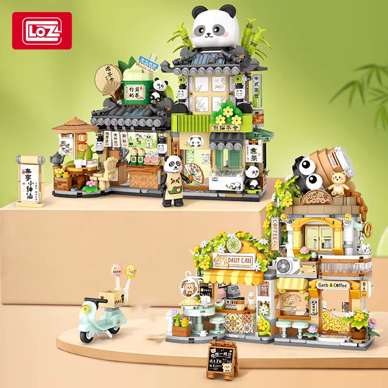 LOZ Street Series Bär, Café, Panda, Teehaus, Baustein-Spielzeug-Set - Bild 1