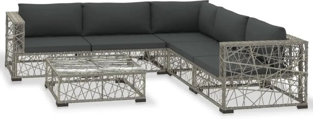 vidaXL 6-tlg Garten-Lounge-Set aus Poly Rattan in Grau mit Auflagen und Couchtisch - Bild 1