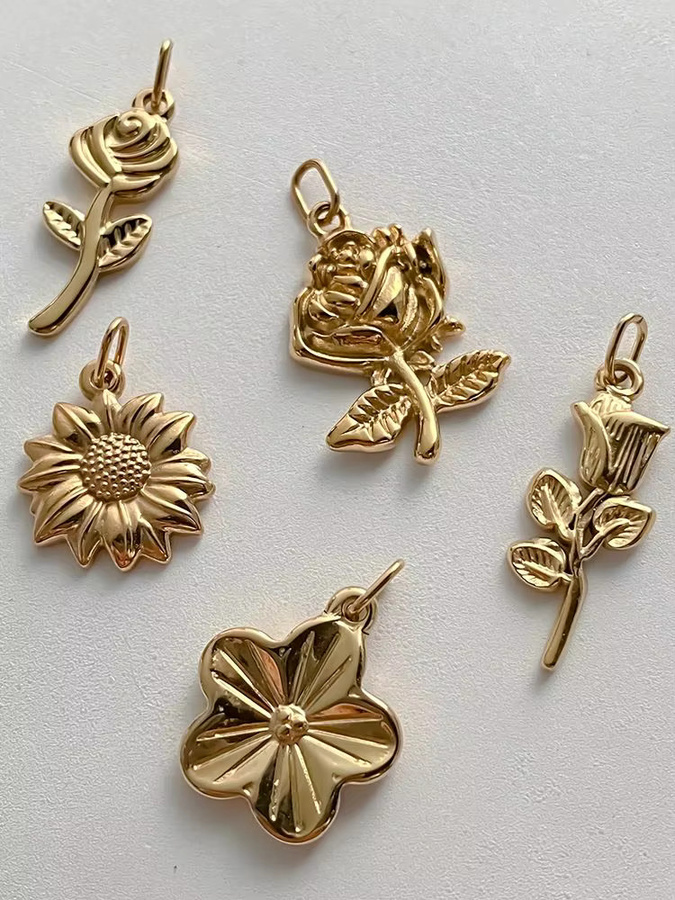 EManco Blumen-Charm-Anhänger, Edelstahl, Gold, Damen - Bild 1