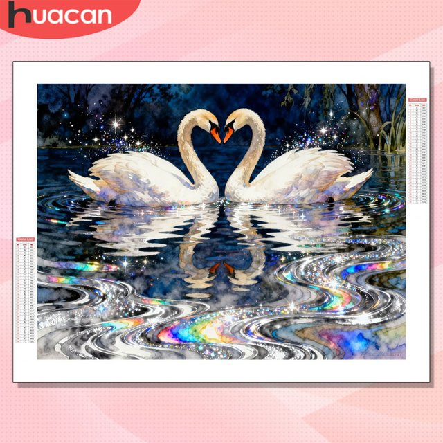 HUACAN Diamantmalerei Schwan Motiv als Diamant-Mosaik Stickerei für kreatives Handwerk in Multicolour, B/H: 30 x 30 cm - Bild 1