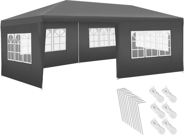 tectake Pavillon Novara Grau, B/T/H: 600 x 300 x 250 cm, wasserdicht und mit UV-Schutz im Stecksystem - Bild 2