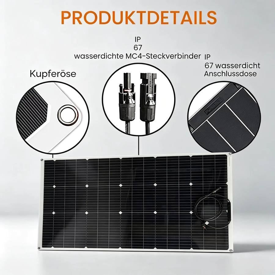JINGYANGPV 150 W flexibles monokristallines PET-Solarpanel in Schwarz, 12 V PV-Modul mit Ladekabel, wasserdicht für Wohnmobile und Marineboote - Bild 4