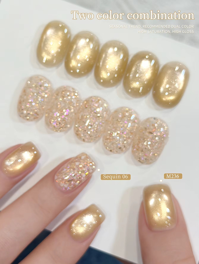 XEIJAYI Nagelgel-Set, 2er-Set, Goldener Katzenaugen- und Süßigkeiten-Glitzer, 15 ml - Bild 2
