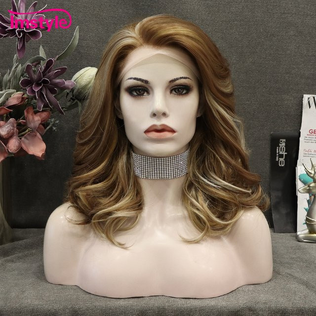 Imstyle Lace-Front-Perücke, braun, Highlight-Blond, gewellt, 40,6 cm - Bild 1