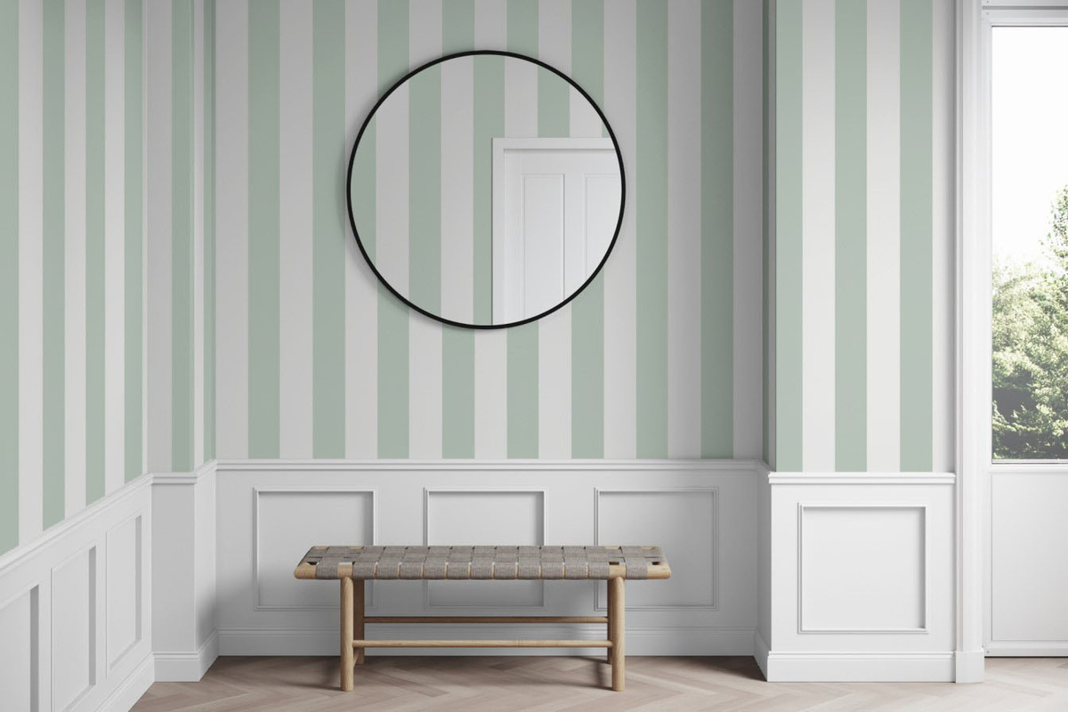 Ulricehamns Tapetfabric Wallpaper Lineup Horizon abstrakte Vlies Tapete in Blau Türkis und Grün im skandinavischen Streifen-Design - Bild 1