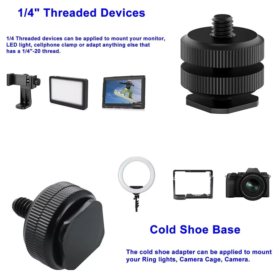 EXSKOF Blitzschuh-Adapter aus Aluminiumlegierung in Schwarz für DSLR-Kameras zur Befestigung von LED-Licht, Monitor oder Mikrofon mit 1/4-Zoll-Schraubenadapter - Bild 2