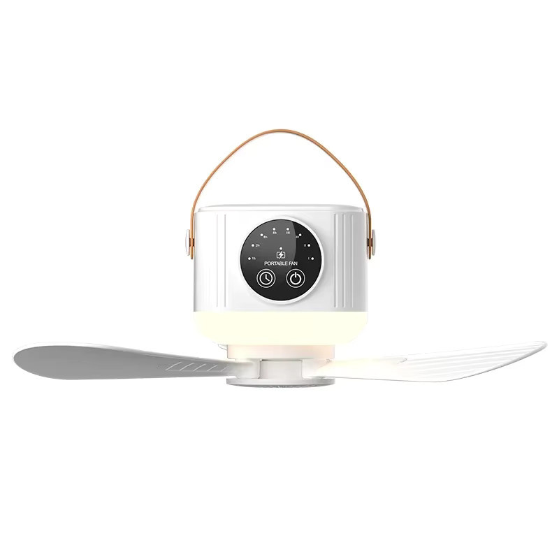 LINYILIGHT Tragbarer Campingventilator mit LED-Licht, wiederaufladbarer Hängeventilator mit Fernbedienung und Timer, Weiß - Bild 6