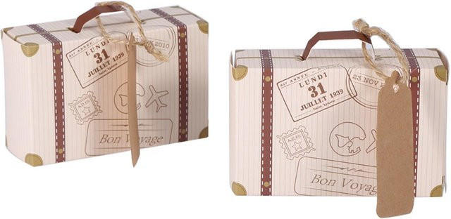 50er Set mfySpace Mini Koffer als elegante Geschenkbox aus Karton in Beige für Hochzeit, Geburtstag oder Party - Bild 1
